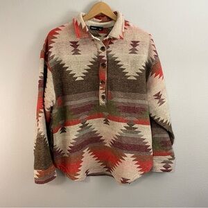 Akair Aztec Patterned Shacket Wool Blend Southwestern 1/2 Button Up Womens Large